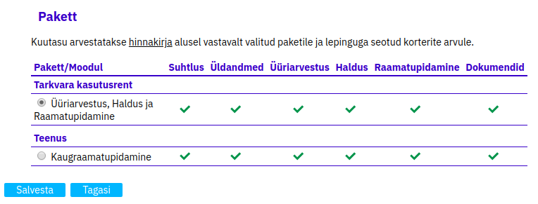 Lepingu paketi valik
